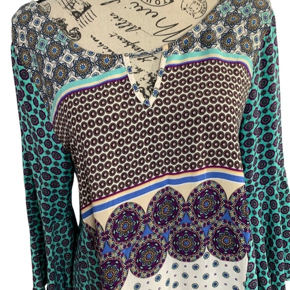 Umgee Boho Mini Dress Multicolor Bell sleeves open back women’s size medium - Picture 2 of 11